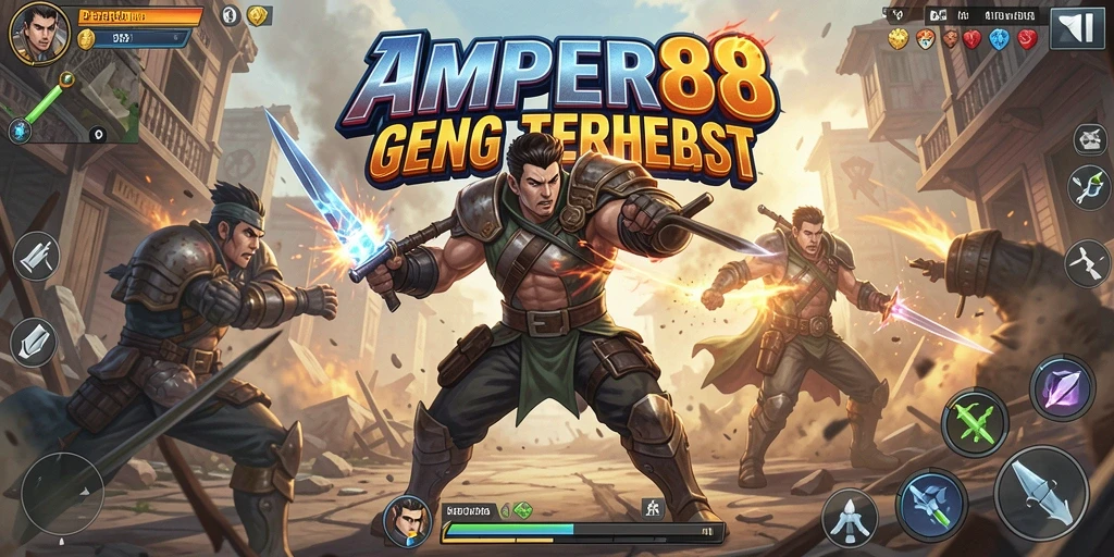 Screenshot amannya menampilkan aksi pertarungan yang intens dalam AMPER88.