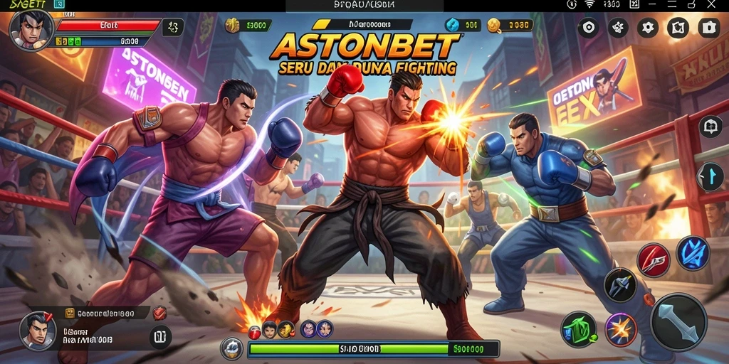 Screenshot dari gameplay ASTONBET yang menampilkan pertarungan intens antara karakter.