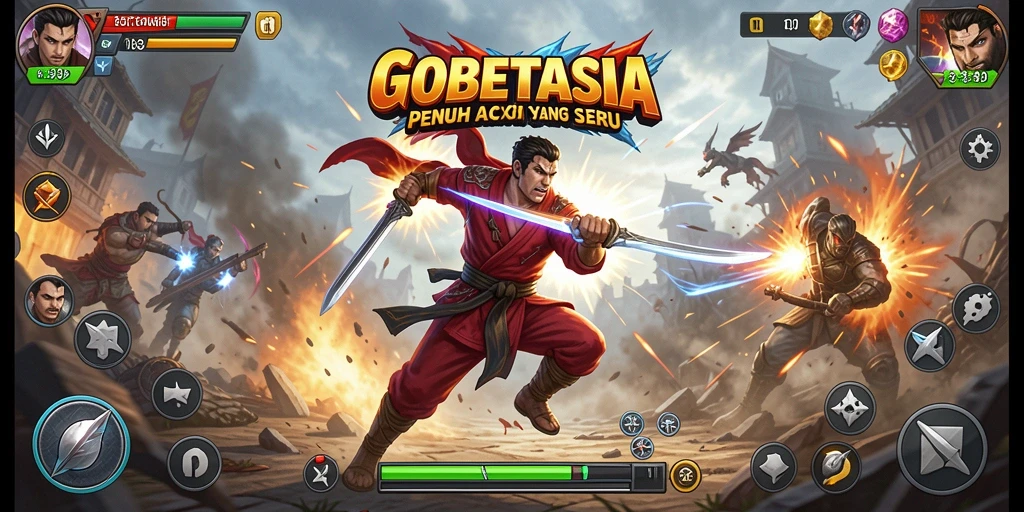 Tampilan aksi mendebarkan dalam permainan GOBETASIA.