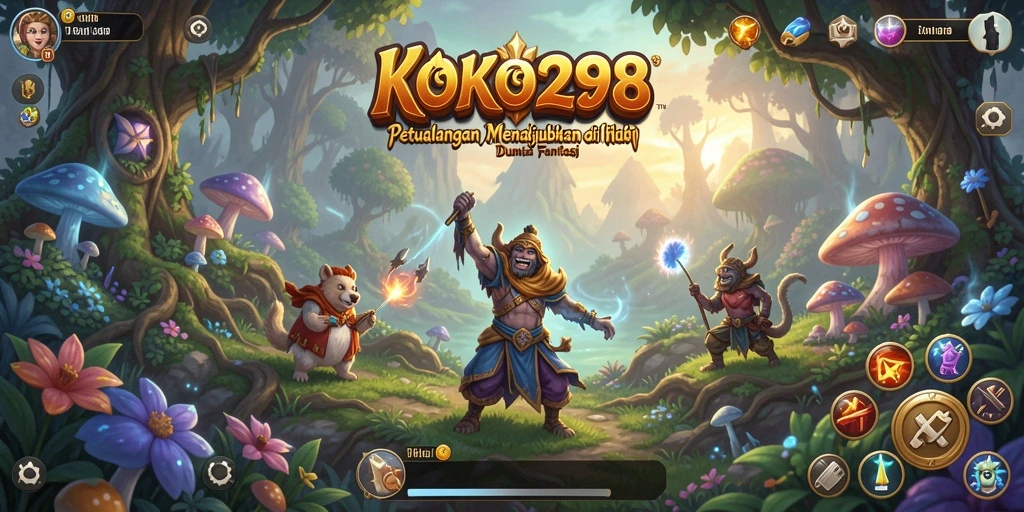 Screenshot gameplay KOKO288 menunjukkan karakter menjelajahi hutan mistis.