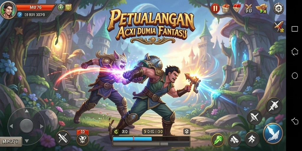 Screenshot MPO76 menampilkan aksi pertarungan yang epik dalam game ARPG.